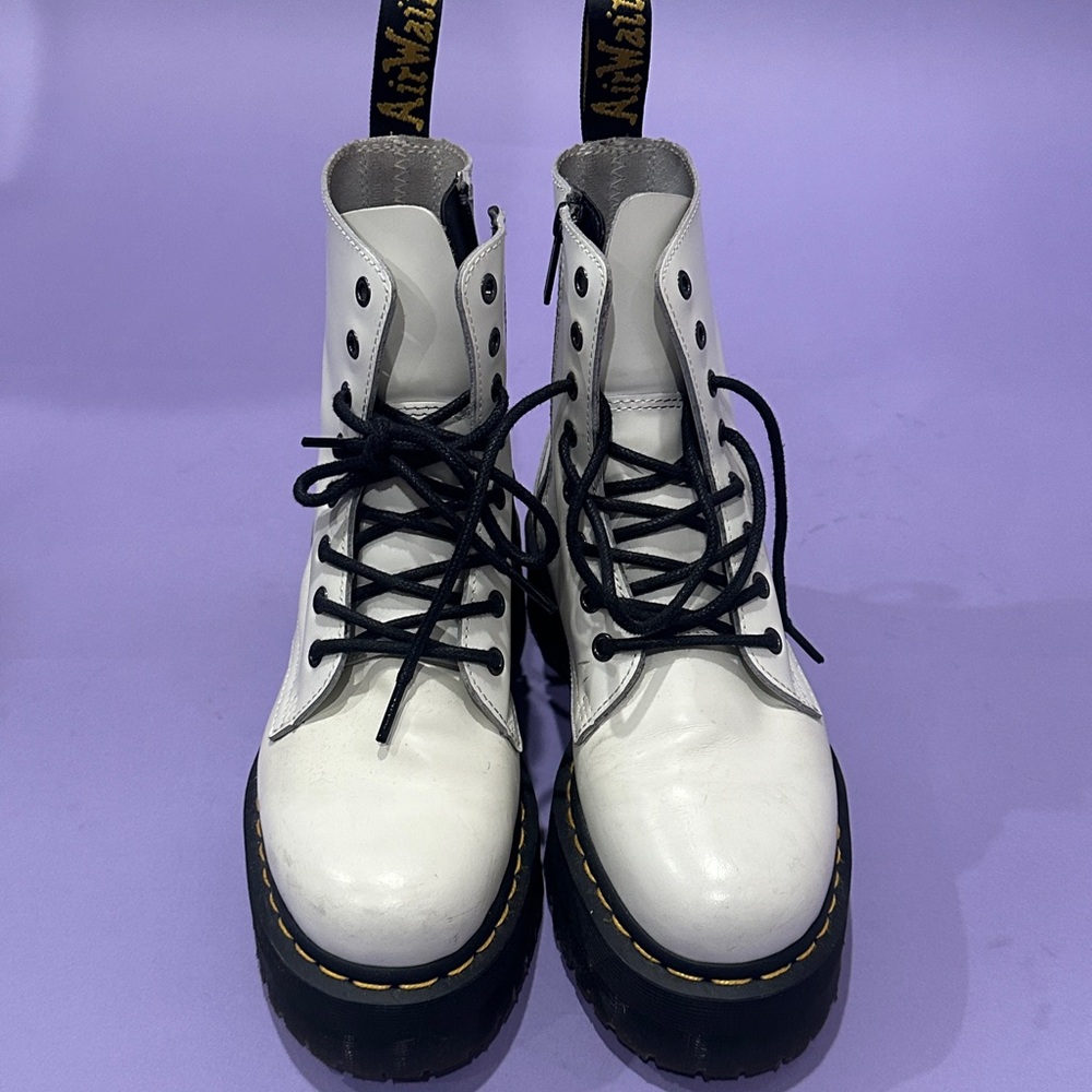 Dr Martens Jadon- white platform Leather Lace-Up Boots - Picture 7 of 8